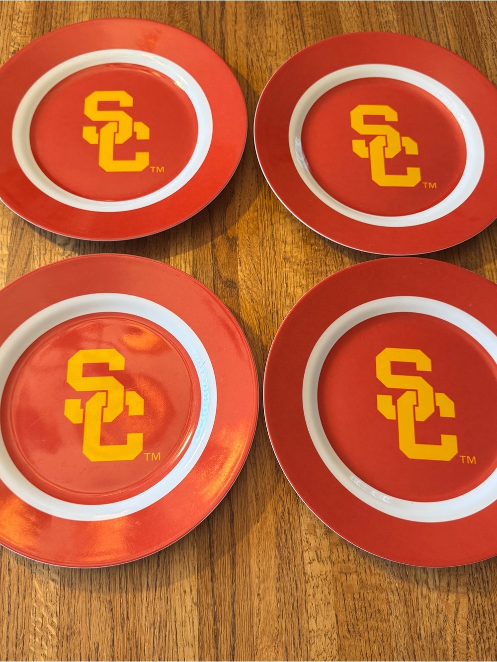 Set of 4 USC Trojans Melamine Dinner Plates 10" Colortech LA - SC Logo Tailgate